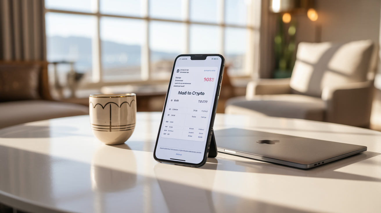 Modern Moroccan tech workspace with smartphone displaying digital invoice